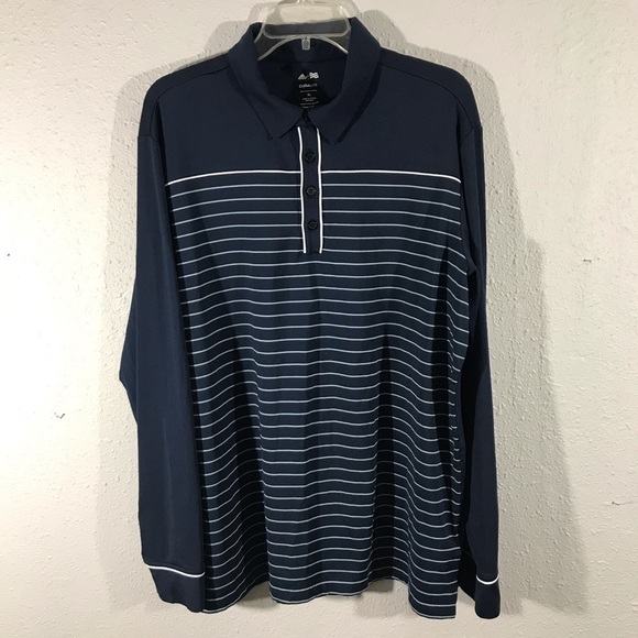 Adidas Climalite Navy Blue Stripe Polo Long Sleeve Shirt size XL - Picture 1 of 5